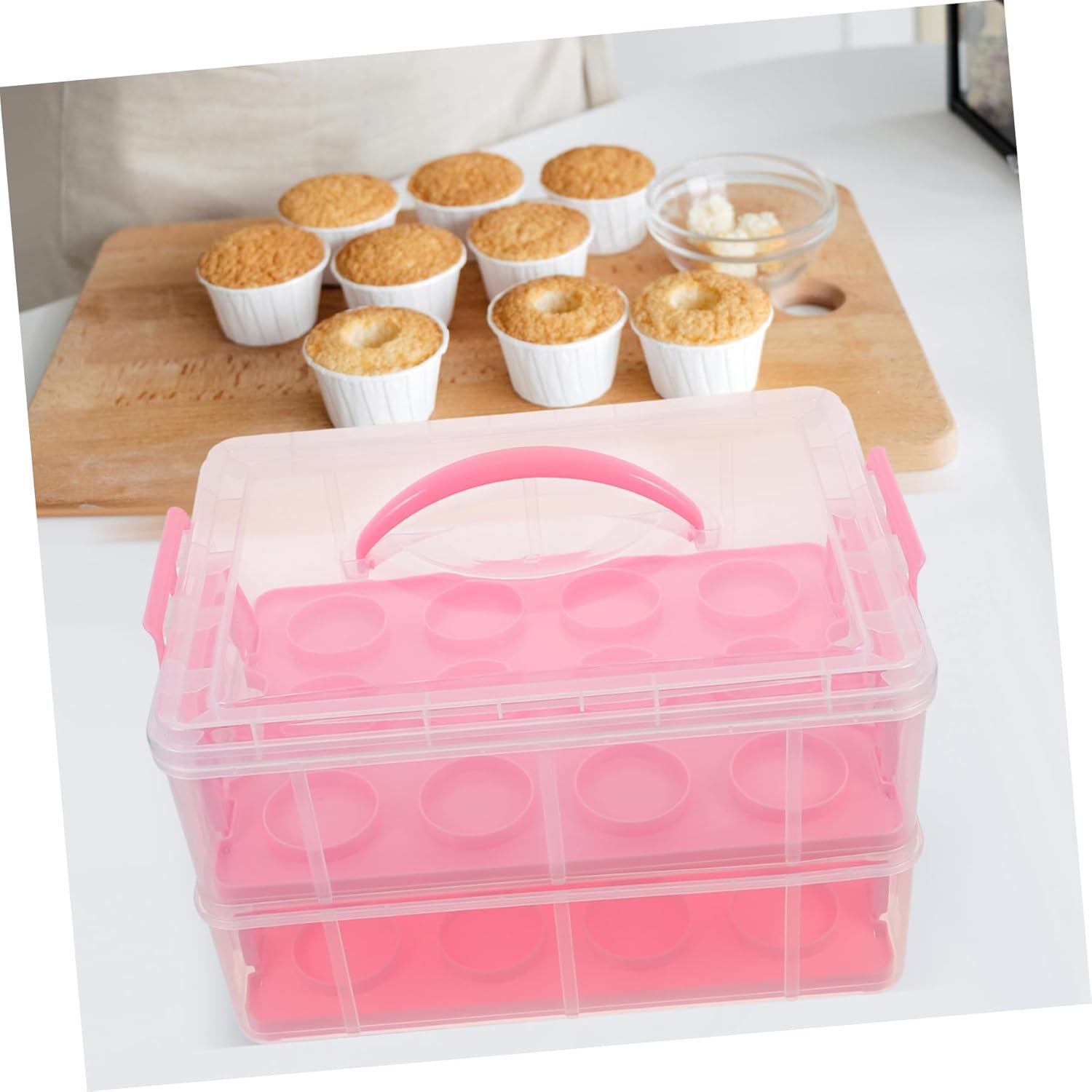 Transport Multi-layer Cupcake Carrier Box Handle for Muffins Desserts Food-grade for Parties and Events Storage